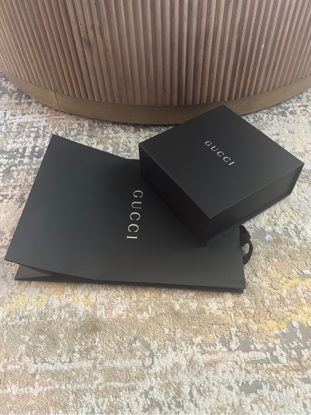 Authentic Gucci Matte Black Gift Box & Shopping Bag Set | Empty Packaging 7.5”